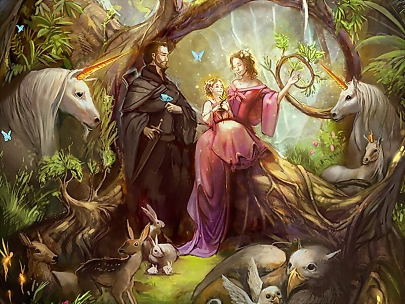 Family in a magical forest