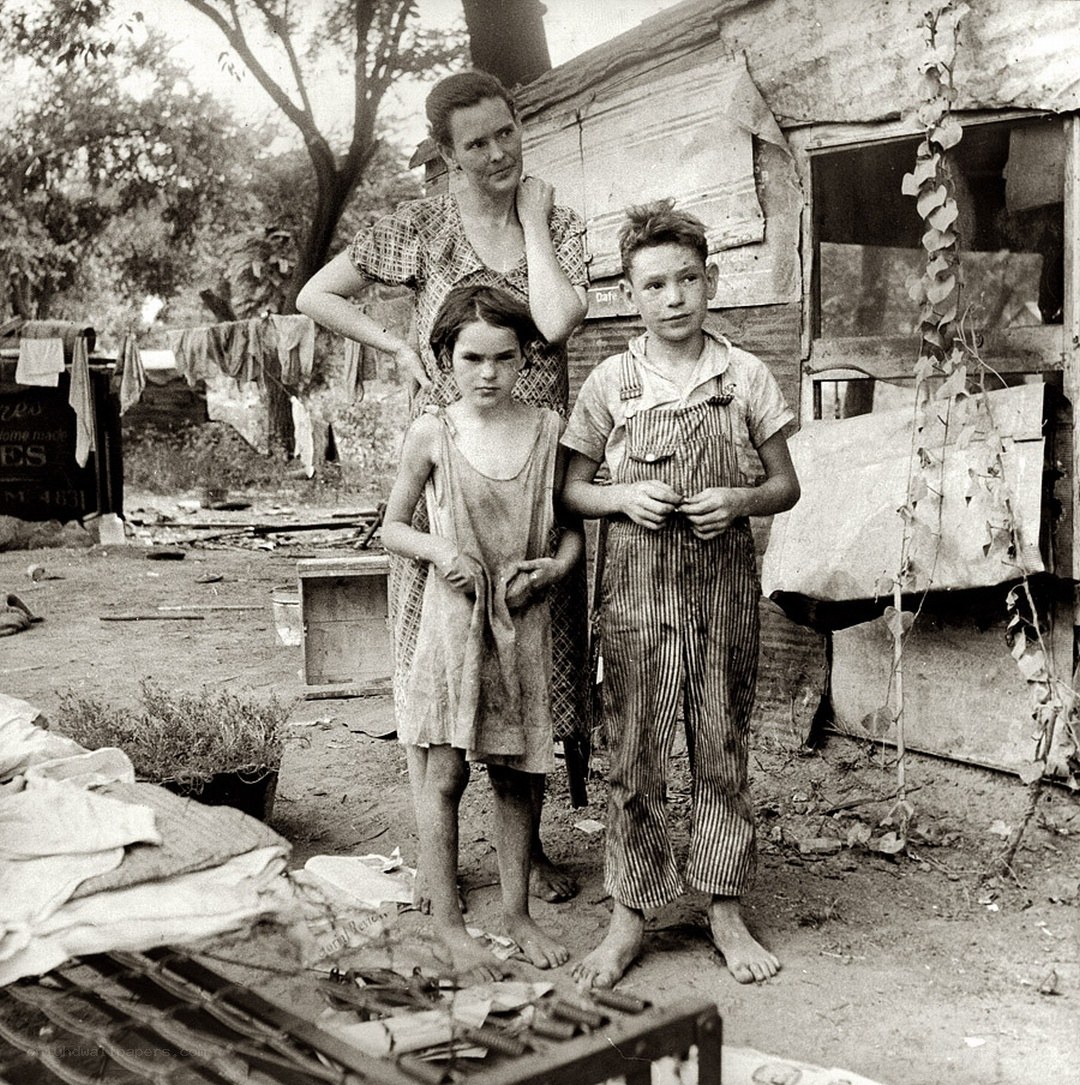 Family in a makeshift camp
