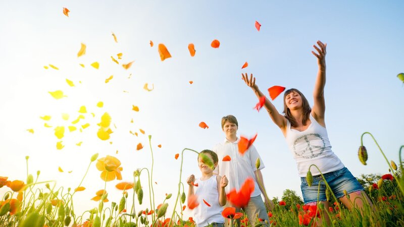 Family in a poppy field