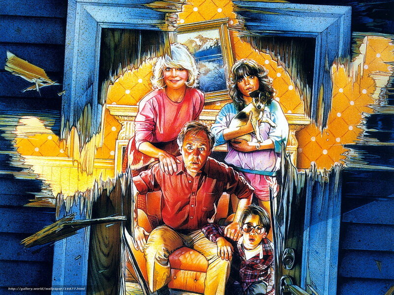 Family in a shattered doorway