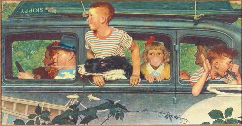 Family in a vintage car