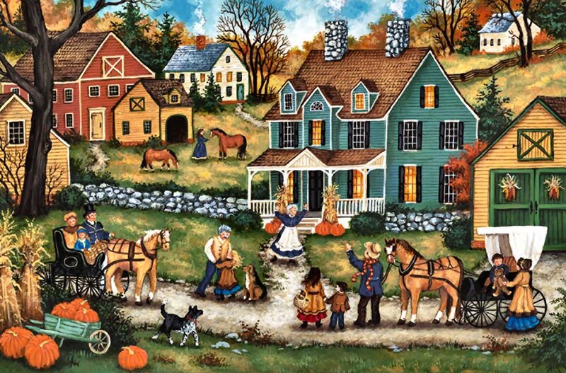 Family in Autumn Village