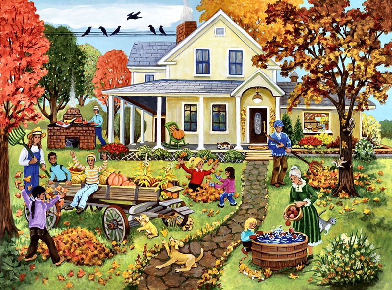 Family in Autumn Yard
