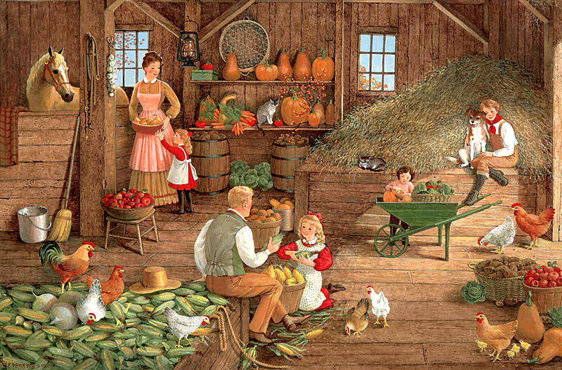 Family in Barn — Brown