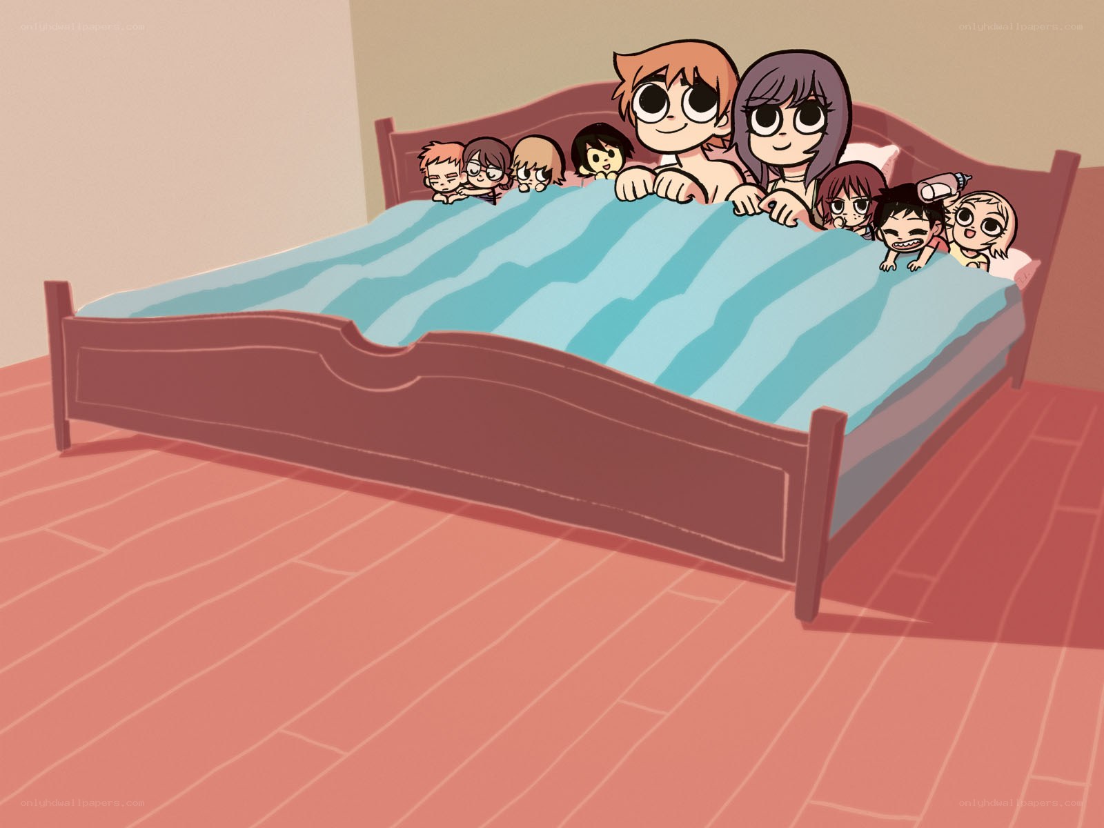 Family in bed together