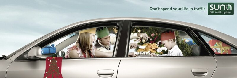 Family in car during Christmas