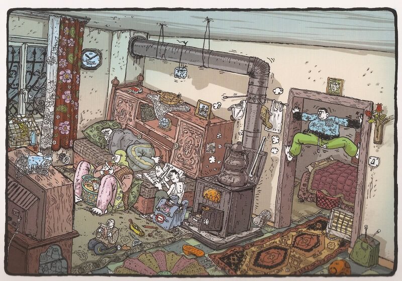 Family in Cluttered Room