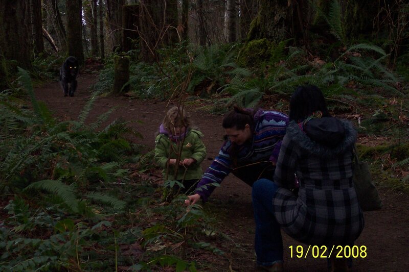 Family in forest with dog