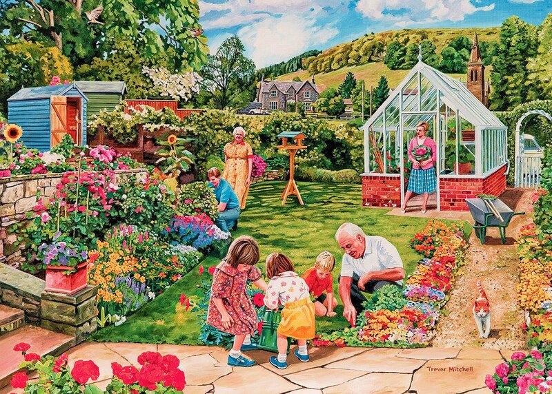 Family in Garden — Green, Serene