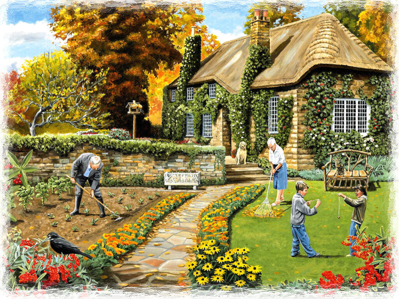 Family in Garden — Green