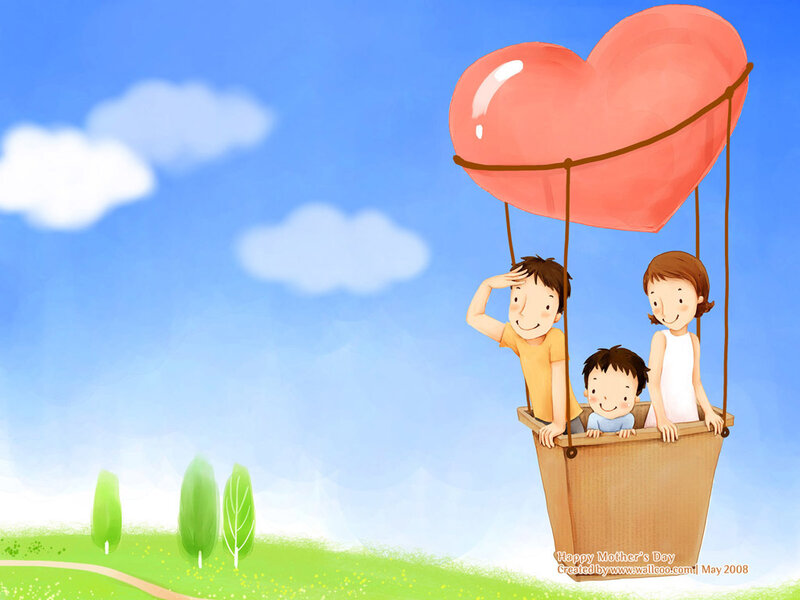 Family in Heart-shaped Balloon