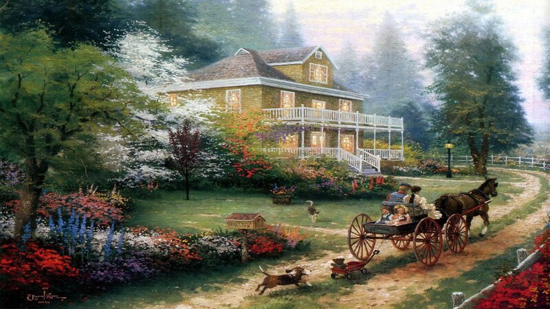 Family in Horse-drawn Carriage — Green, Serene