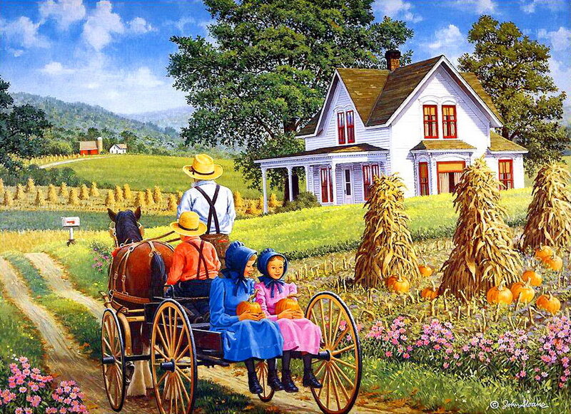 Family in Horse-drawn Wagon
