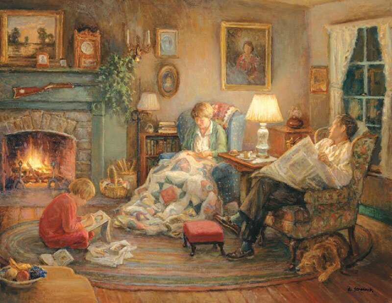 Family in Living Room — Brown