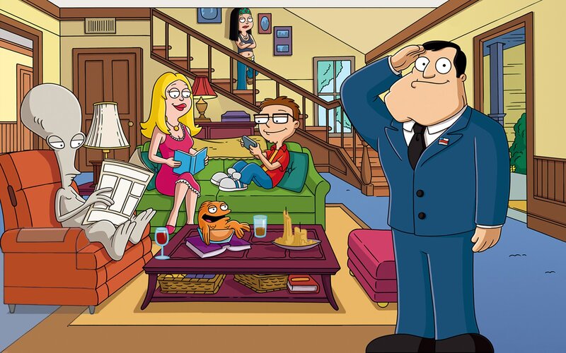 Family in living room scene