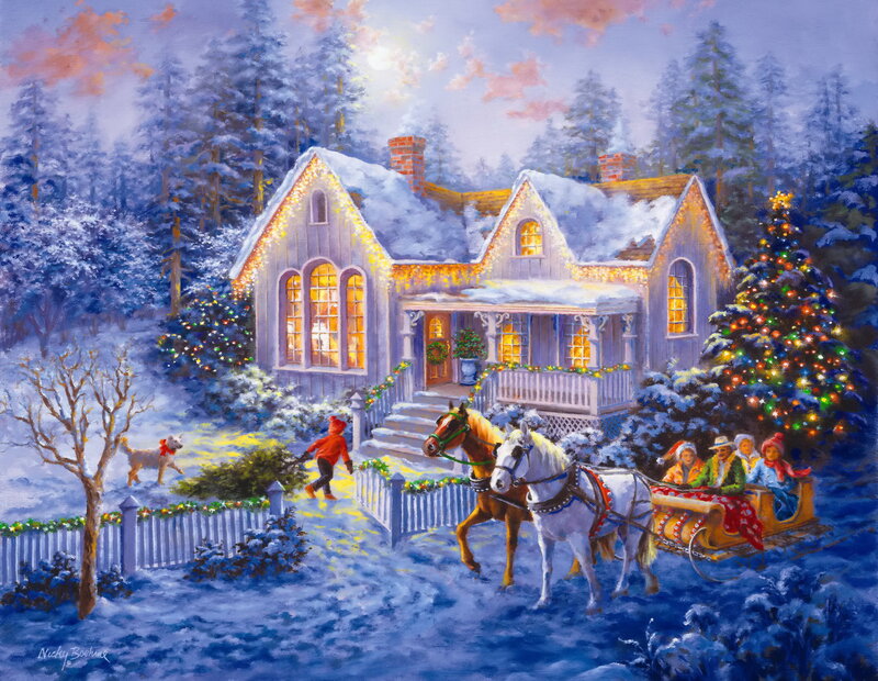 Family in Sleigh — Blue