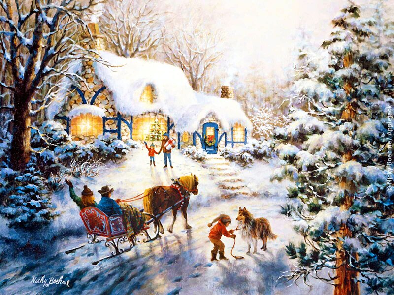 Family in Sleigh — White