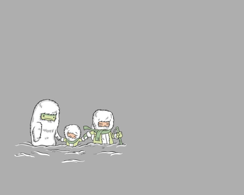 family in snowy landscape