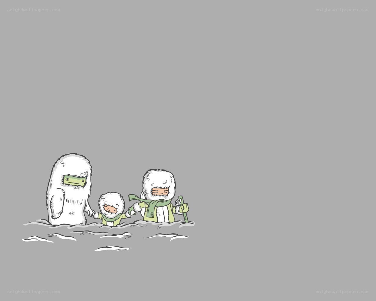 family in snowy landscape