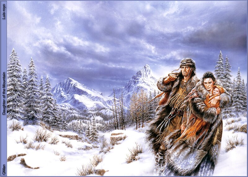 Family in snowy mountains