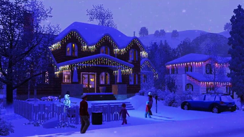 Family in Snowy Yard — Blue