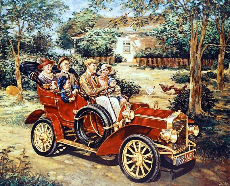 Family in Vintage Car — Red
