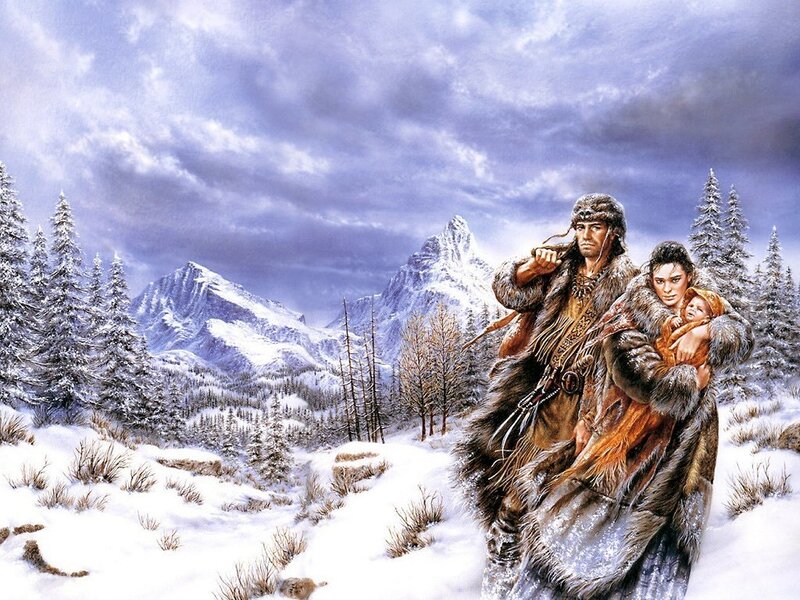Family in Winter Landscape