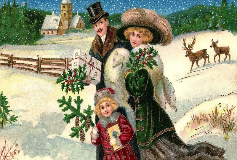 Family in Winter Scene — Green, Festive
