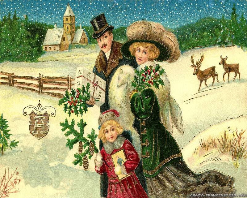 Family in Winter Scene — Green