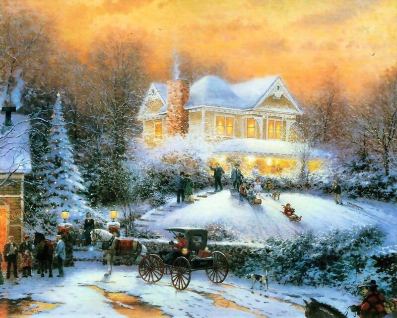Family in Winter Scene — Orange, Festive