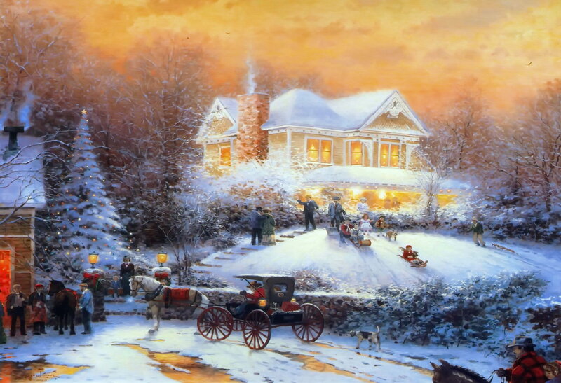 Family in Winter Scene — Orange