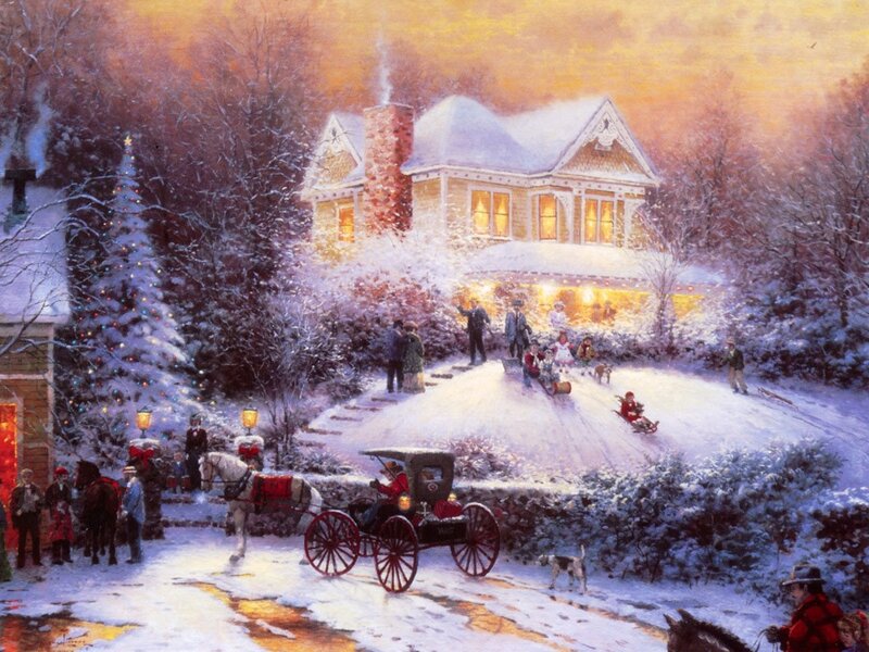 Family in Winter Scene — White, Festive