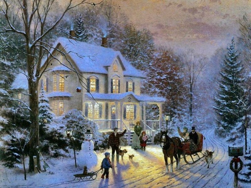Family in Winter Scene — White