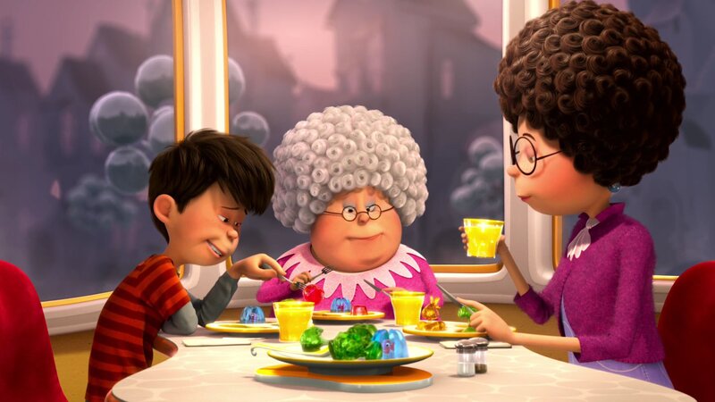 Family meal in animated scene