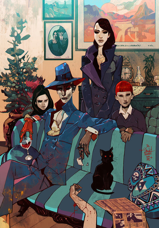 Family on a Couch — Blue