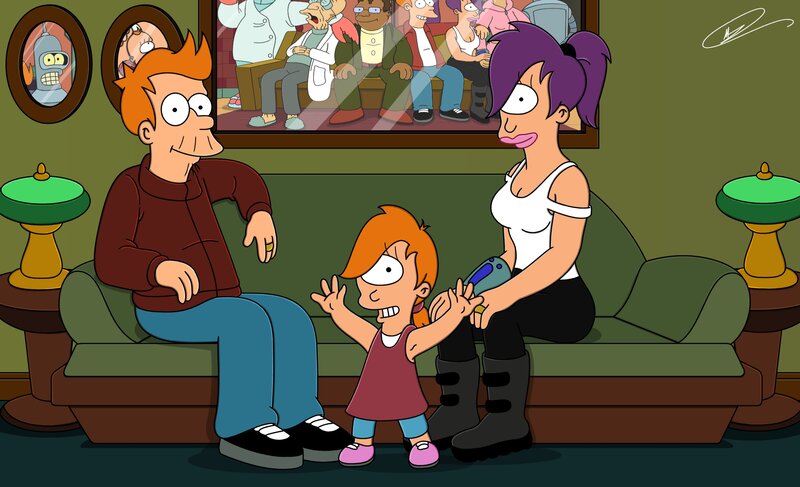 Family on a Couch — Green