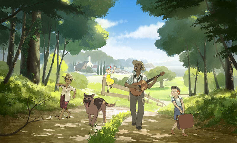 Family on a country path