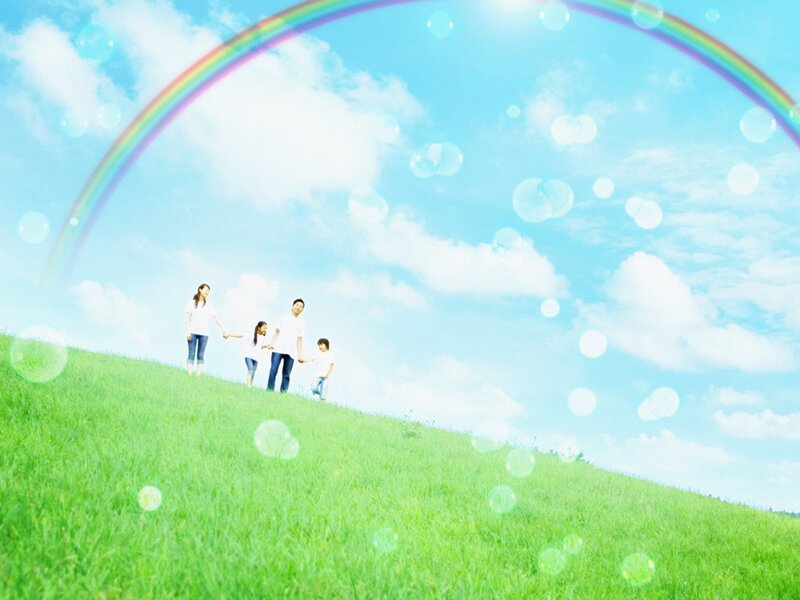 Family on a Grassy Hill — Green