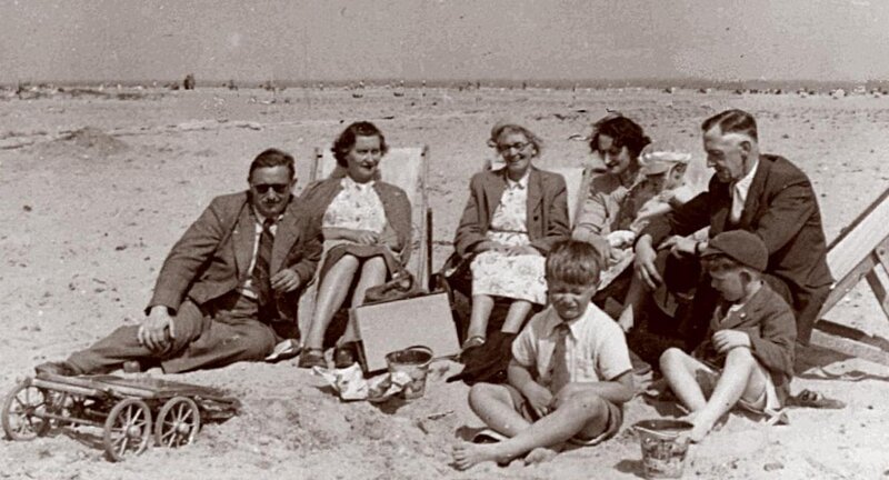 Family on Beach — Black