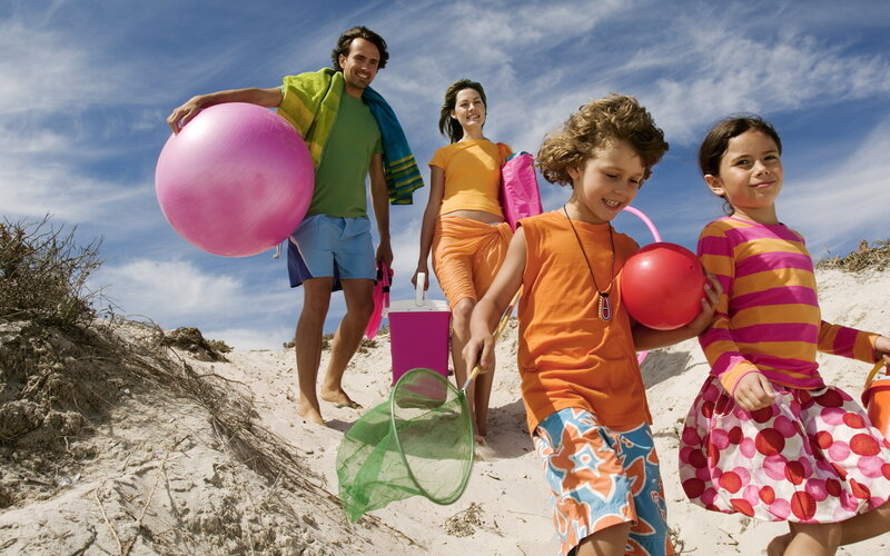 Family on Beach — Blue, Bright
