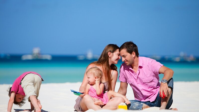 Family on Beach — Blue, Relaxed, Afternoon, Photograph