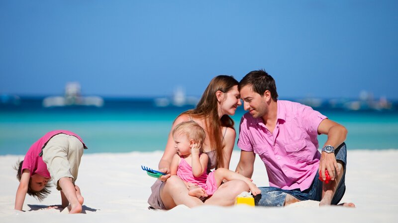 Family on Beach — Blue, Relaxed, Afternoon