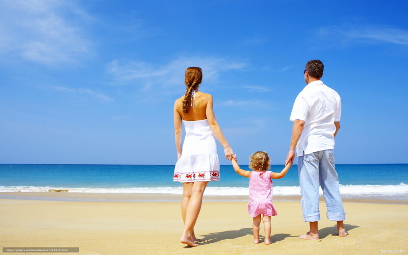 Family on Beach — Blue, Serene, Afternoon