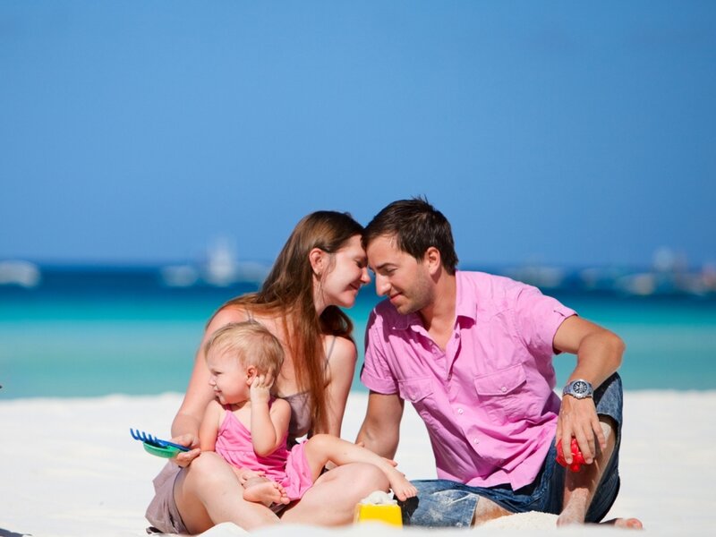 Family on Beach — Blue, Serene