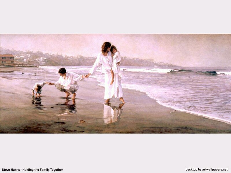 Family on Beach — White, Serene