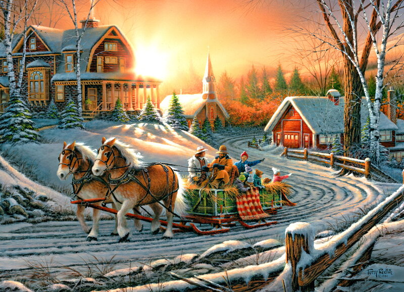Family on Horse-drawn Sleigh