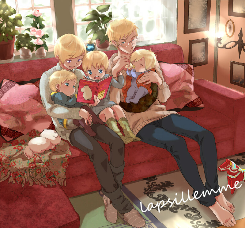 Family on Red Couch