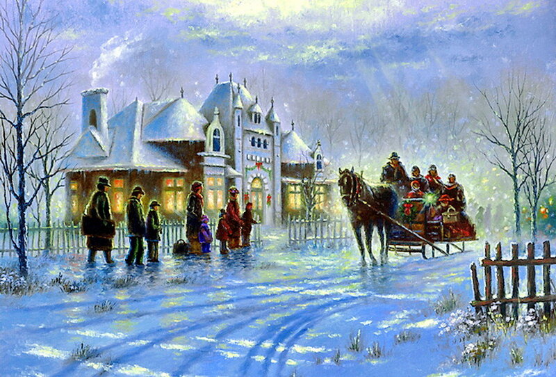 Family on Sleigh in Snow