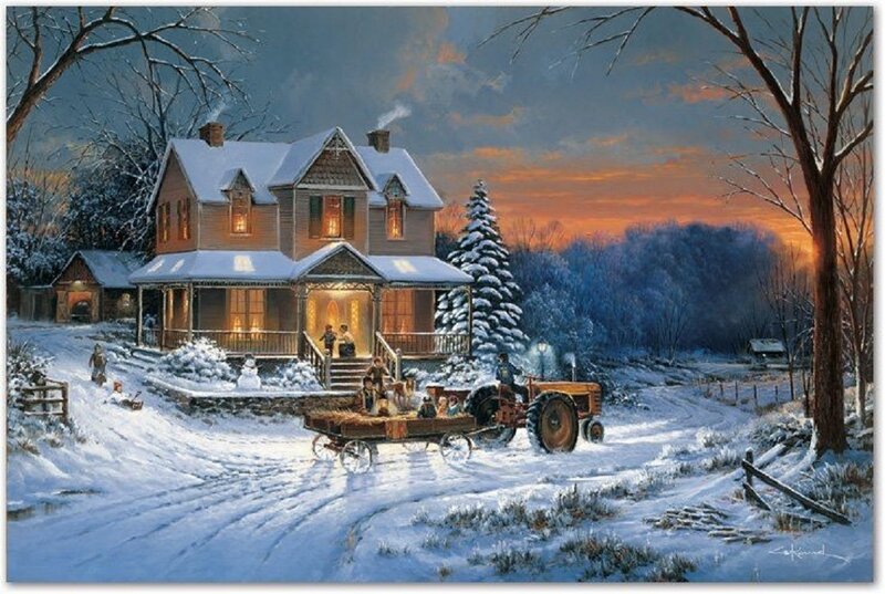 Family on Tractor in Snow