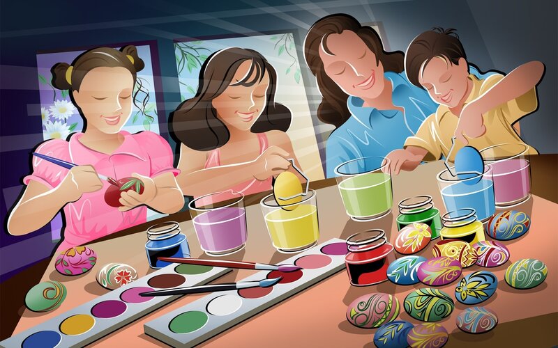 Family Painting Eggs